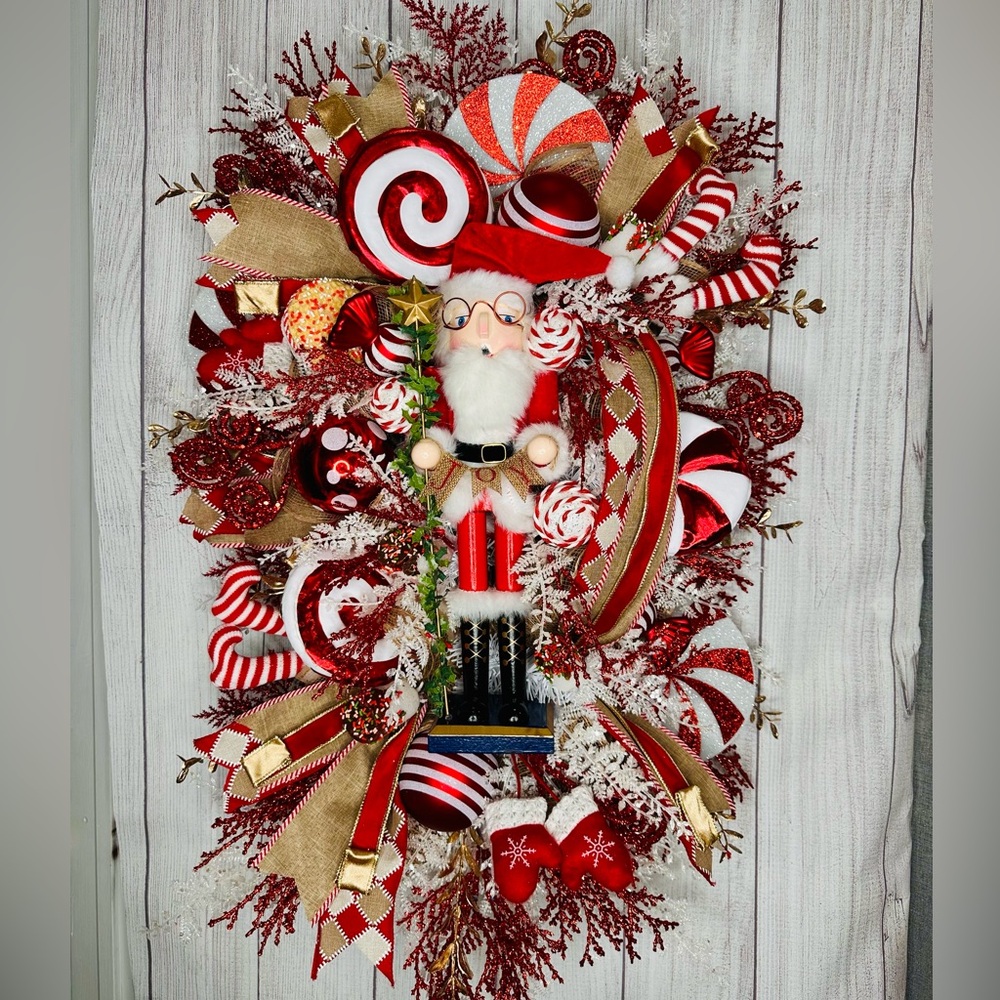Peppermint Santa Nutcracker Swag
